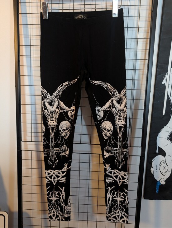 Dolls Kill Pants - Black Gothic Skull Goat Print Leggings